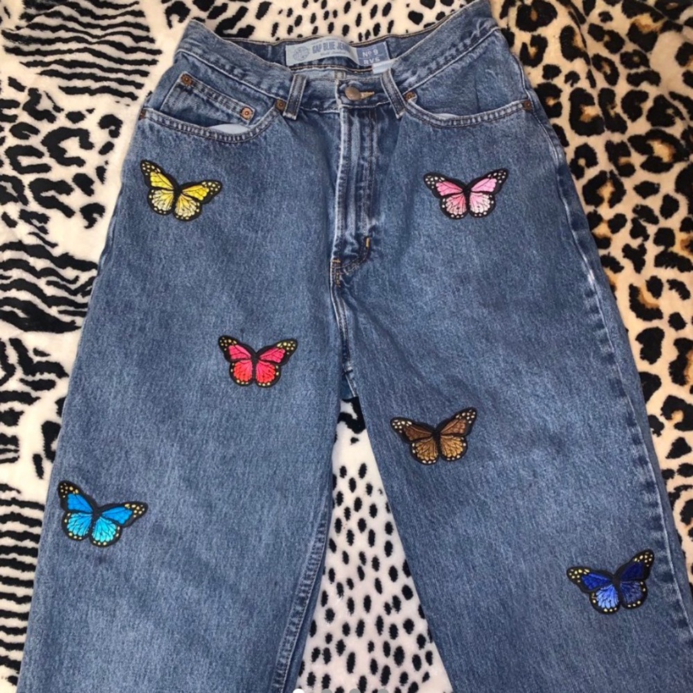 CUSTOM Butterfly/Cherry GAP “mom” jeans